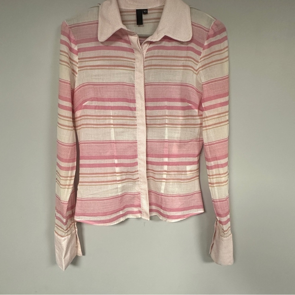 Ashley White & Pink Plaid 100% Cotton, Button Down Shirt, XS